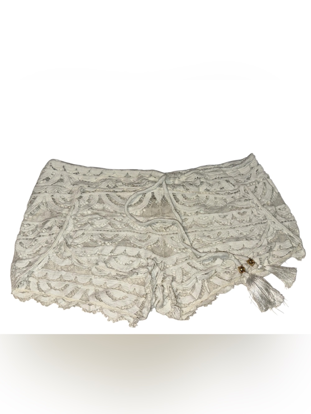 Pilyq Cream Lace Wrap Scarf with Tassel Accents